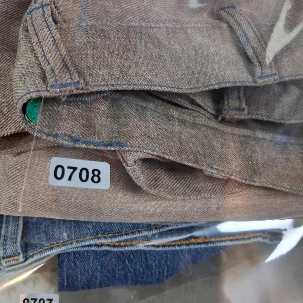 Vintage Tan Workwear Straight Leg Pants Blue Contrast Stitching Mens 33x22.5